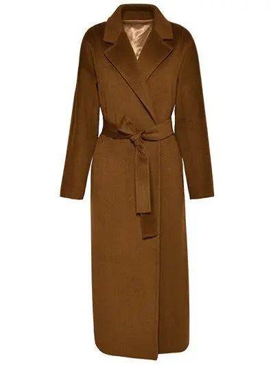 Belted Cashmere Wool Wrap Coat Dark Caramel - Coats