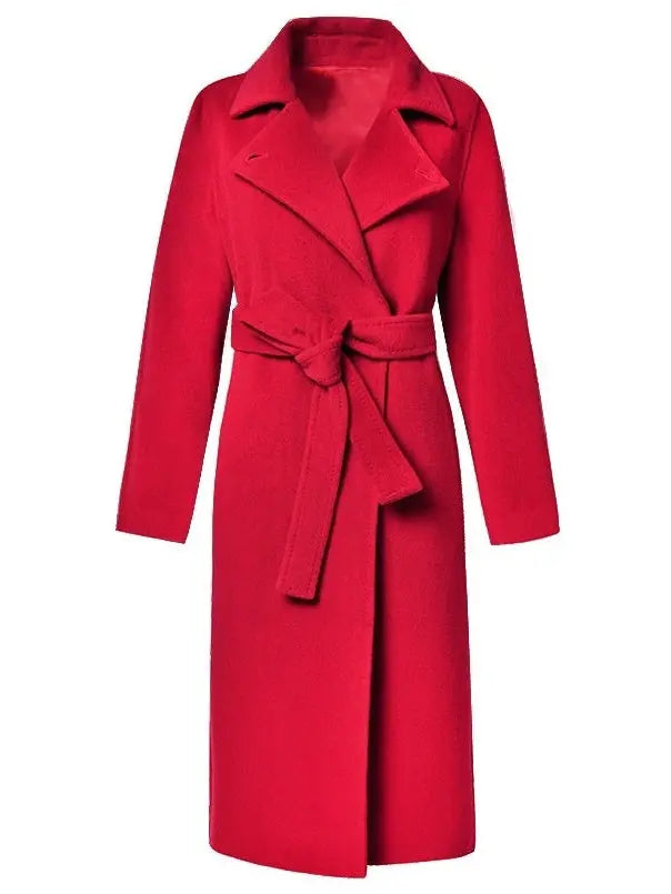 Belted Cashmere Wool Wrap Coat Red - Coats