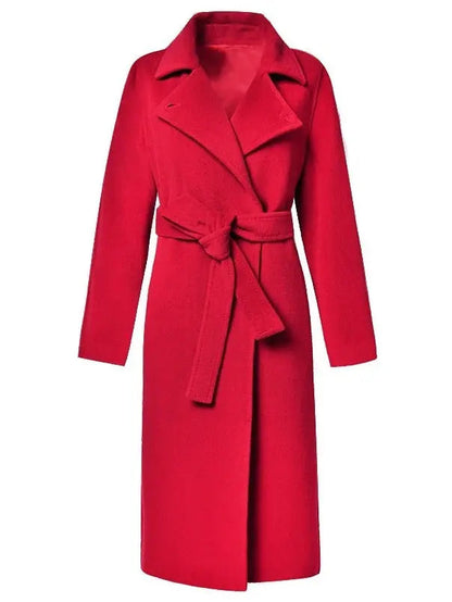 Belted Cashmere Wool Wrap Coat Red - Coats