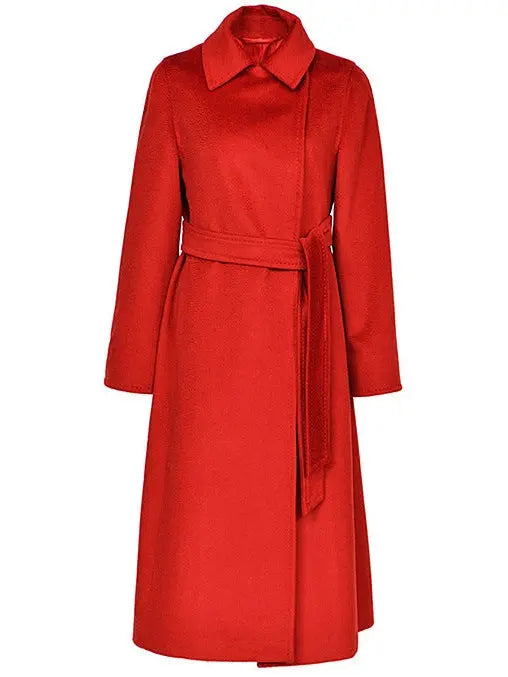 Belted Cashmere Wool Wrap Coat Red - Coats