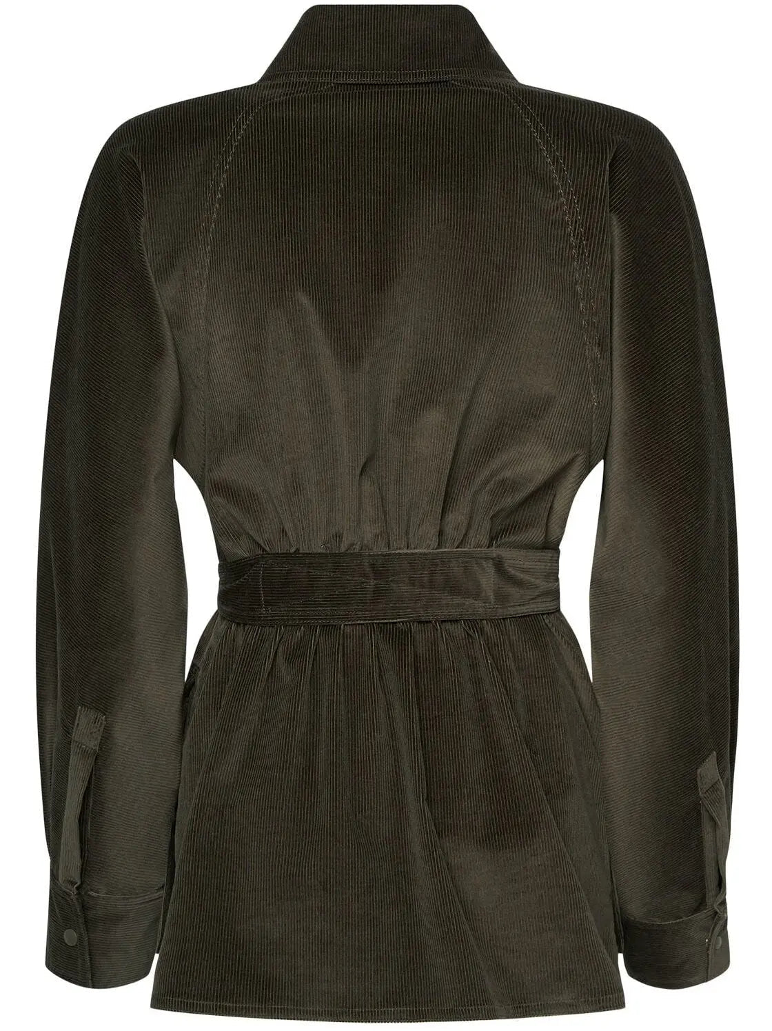 Belted Corduroy Shirt Jacket in Dark Green - Jackets