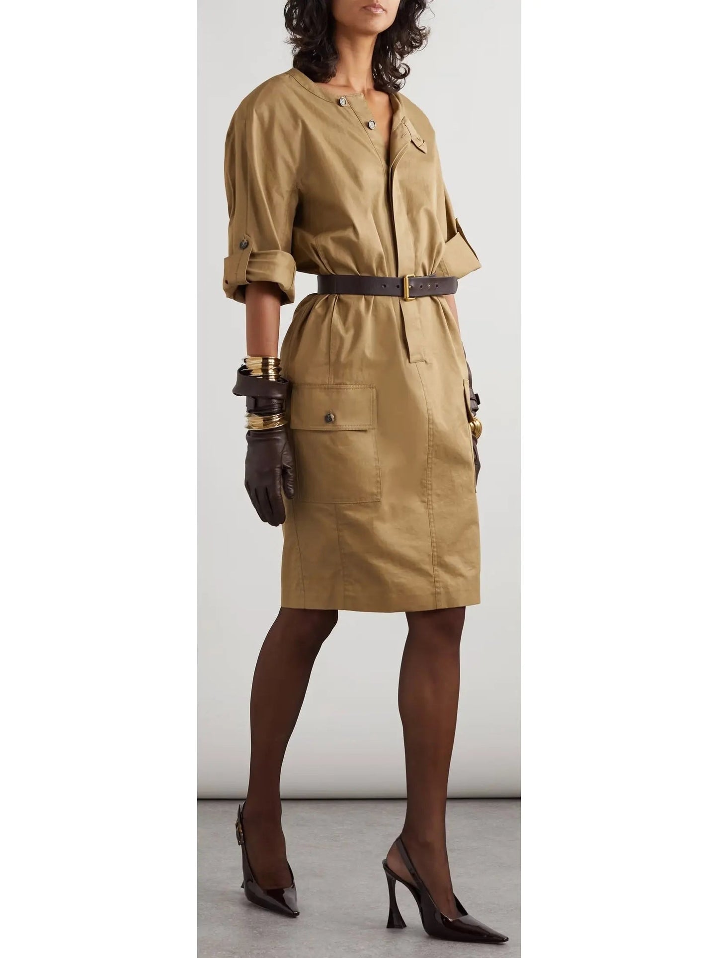 Belted Cotton-Twill Safari Mini Dress - Dresses