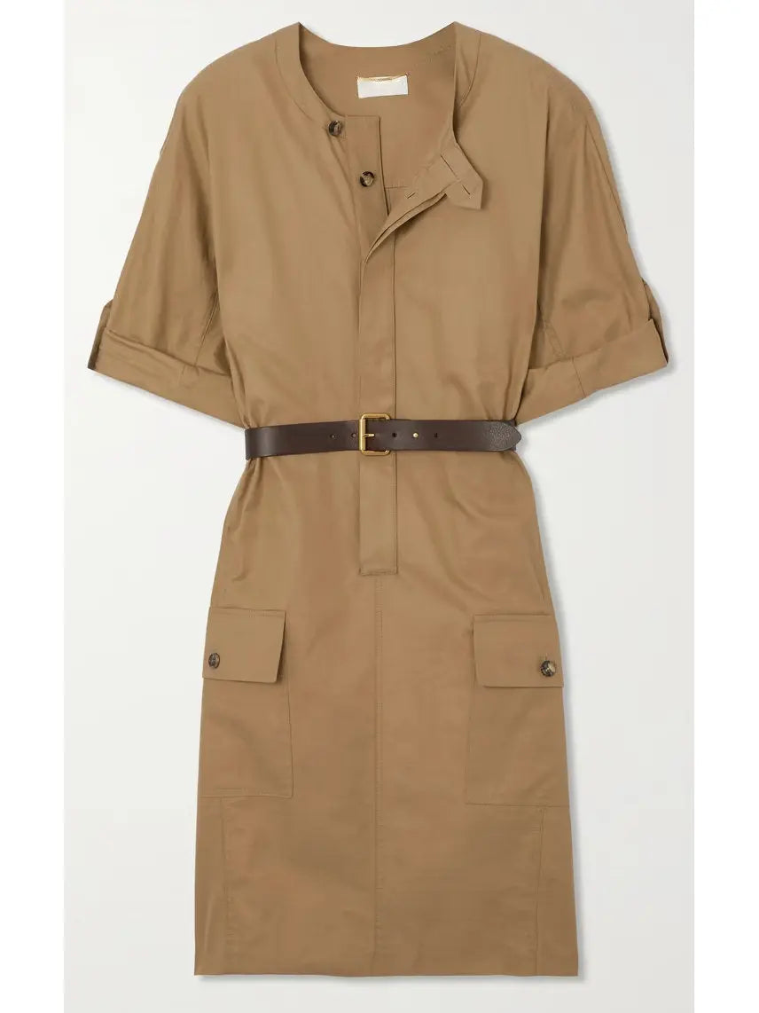 Belted Cotton-Twill Safari Mini Dress - Dresses