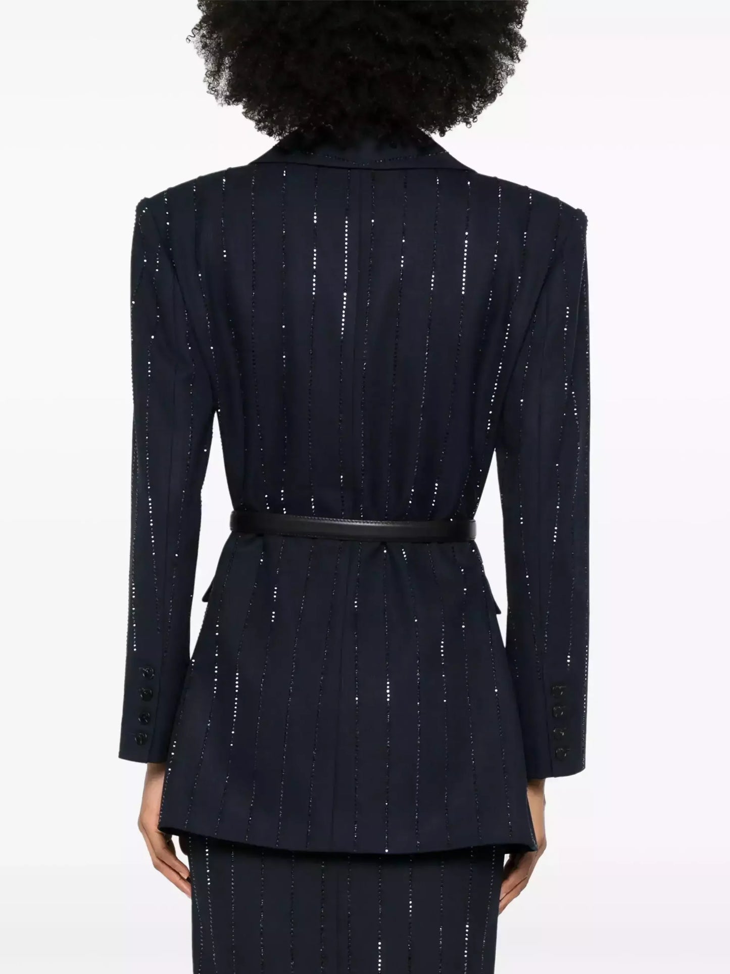 Belted Crystal Stripe Blazer in Navy - Jackets