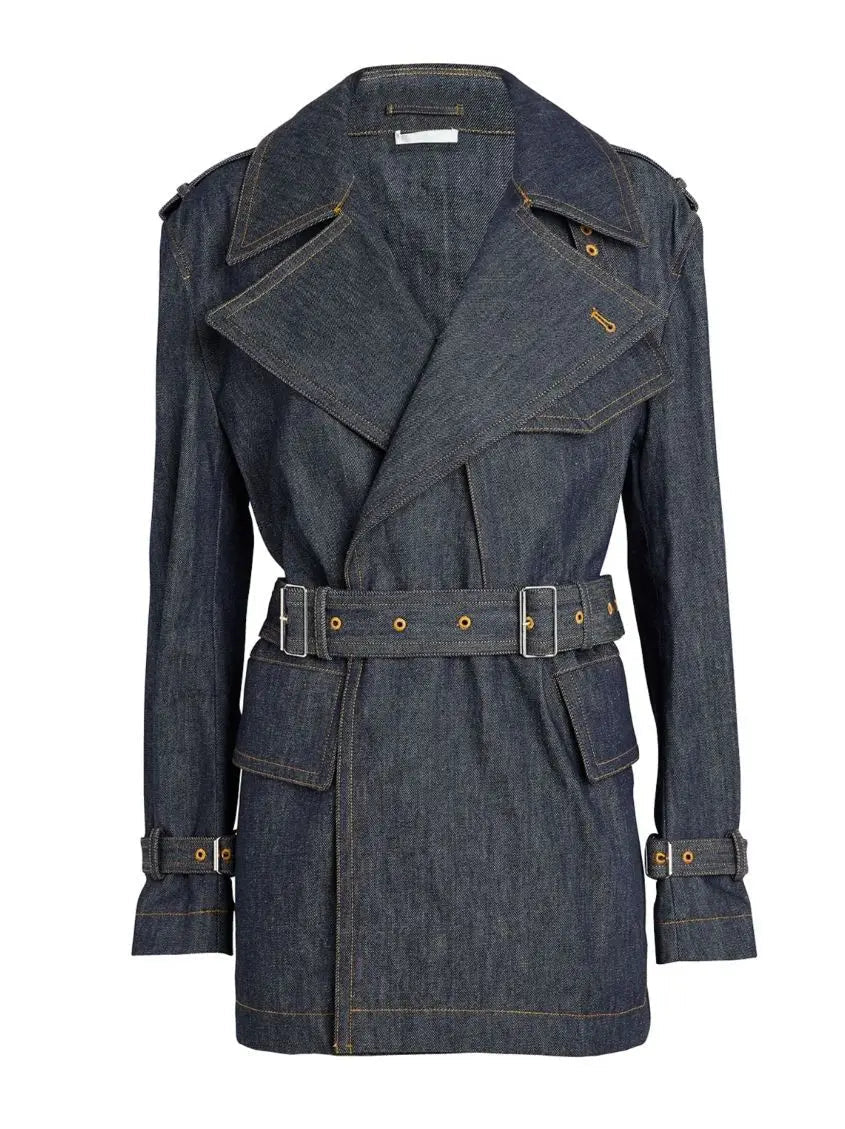 Belted Denim Trench Jacket - Jackets