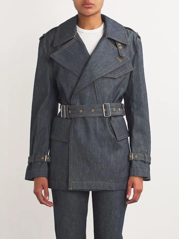 Belted Denim Trench Jacket - Jackets