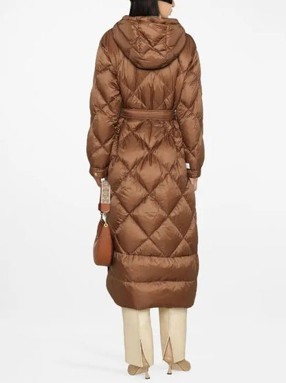 Belted Diamond-Quilted Hooded Coat - Coats