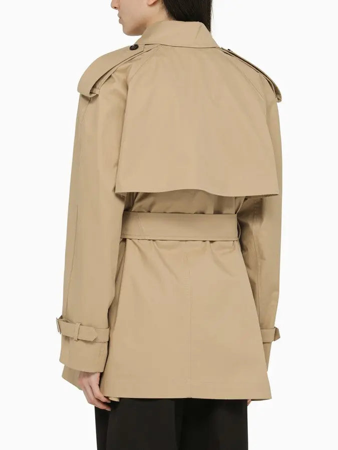 Belted Double-Breasted Beige Trench Jacket - Jackets