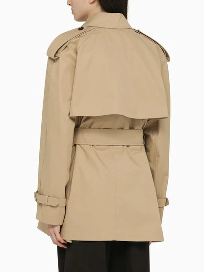 Belted Double-Breasted Beige Trench Jacket - Jackets