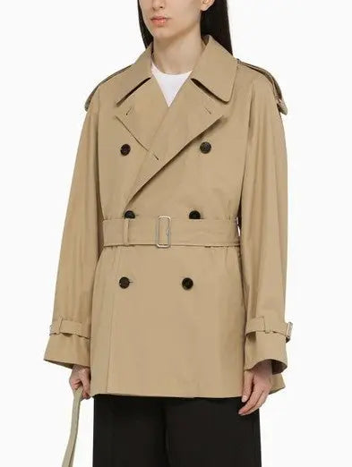 Belted Double-Breasted Beige Trench Jacket - Jackets