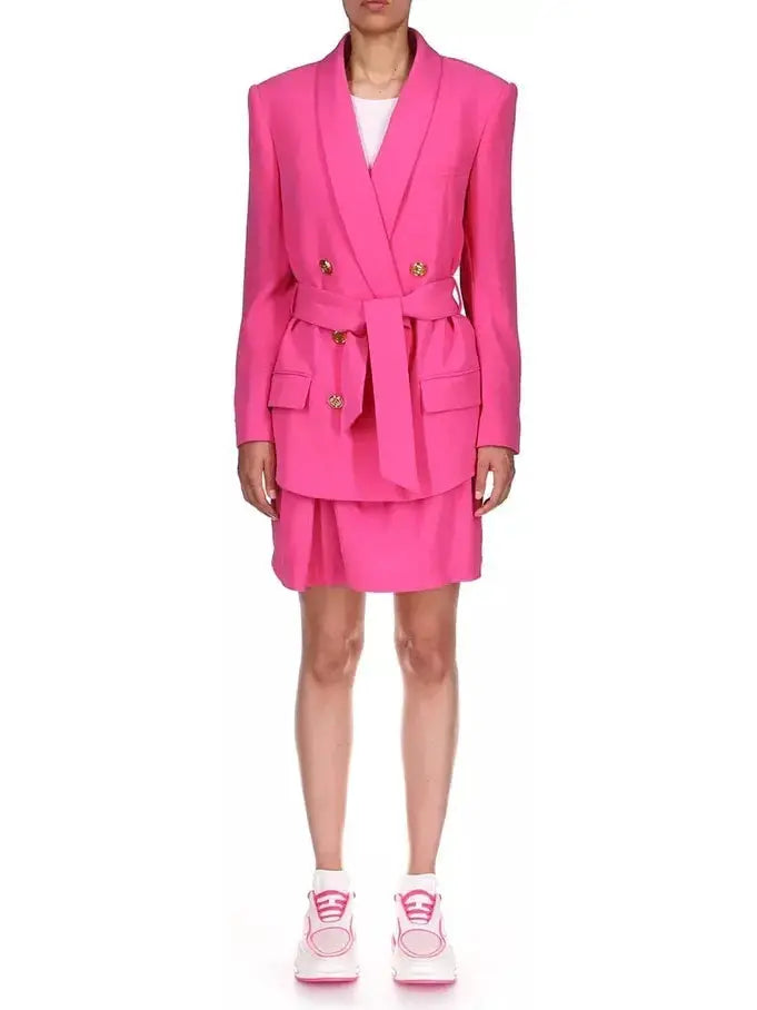 Belted Double-Breasted Fuchsia Pink Blazer - Jackets