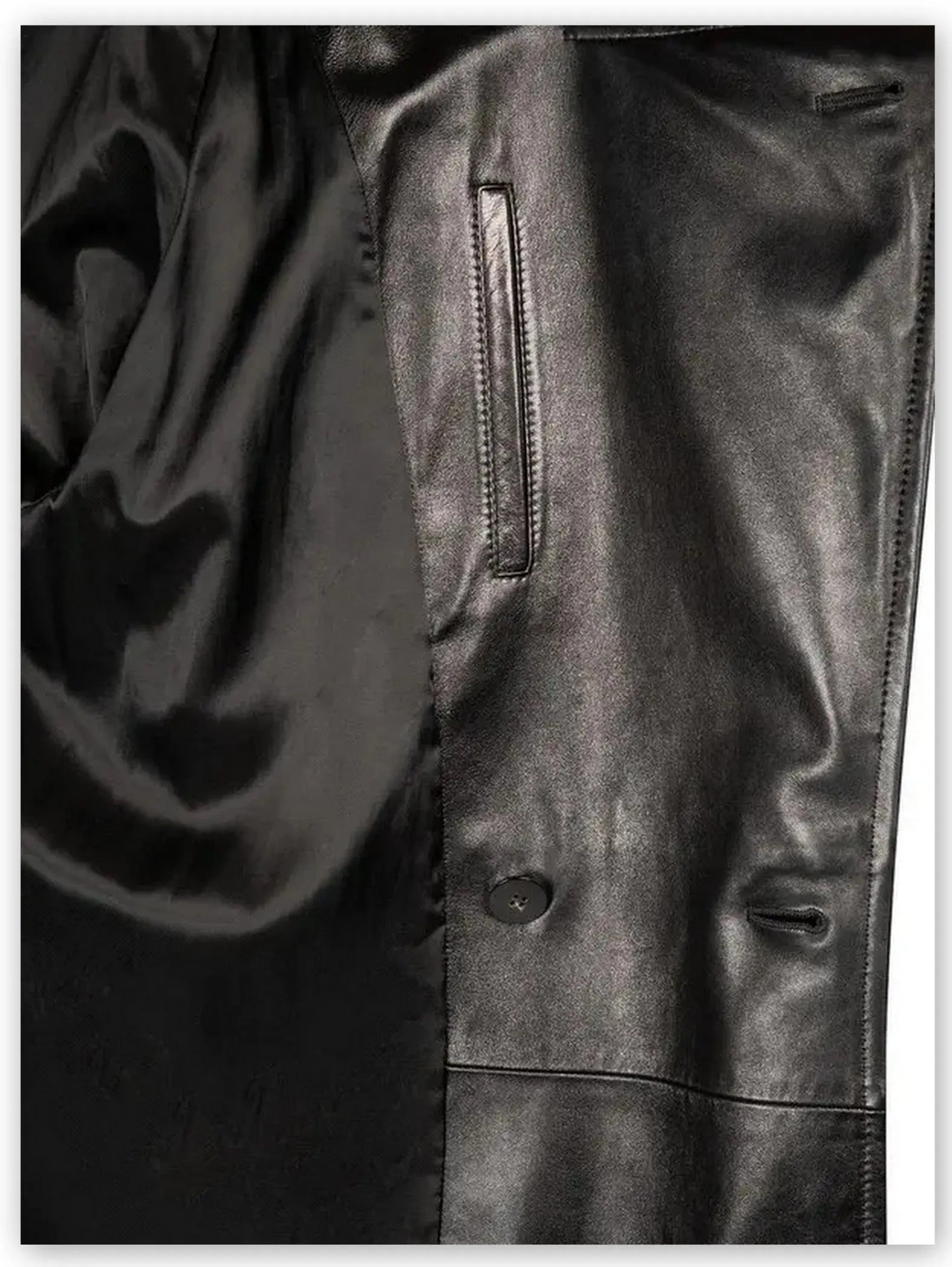 Belted Double-Breasted Long Lambskin Leather Coat - Coats