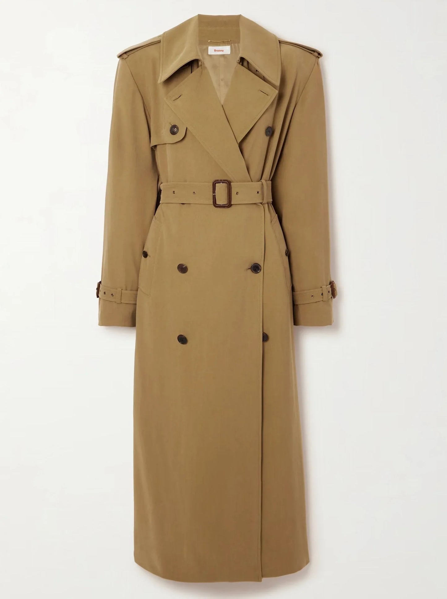 Belted Double-Breasted Long Twill Trench Coat - Coats
