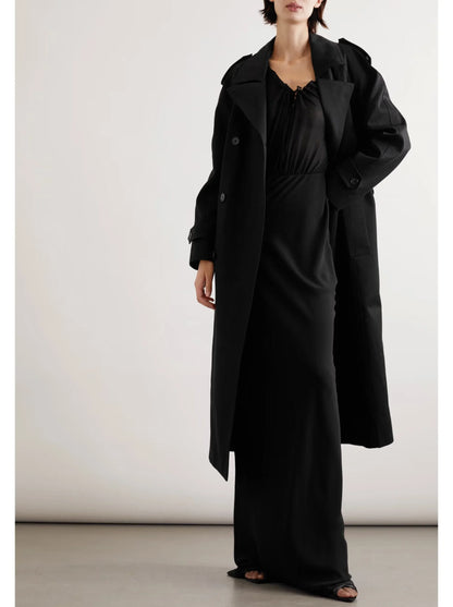 Belted Double-Breasted Long Twill Trench Coat - Coats