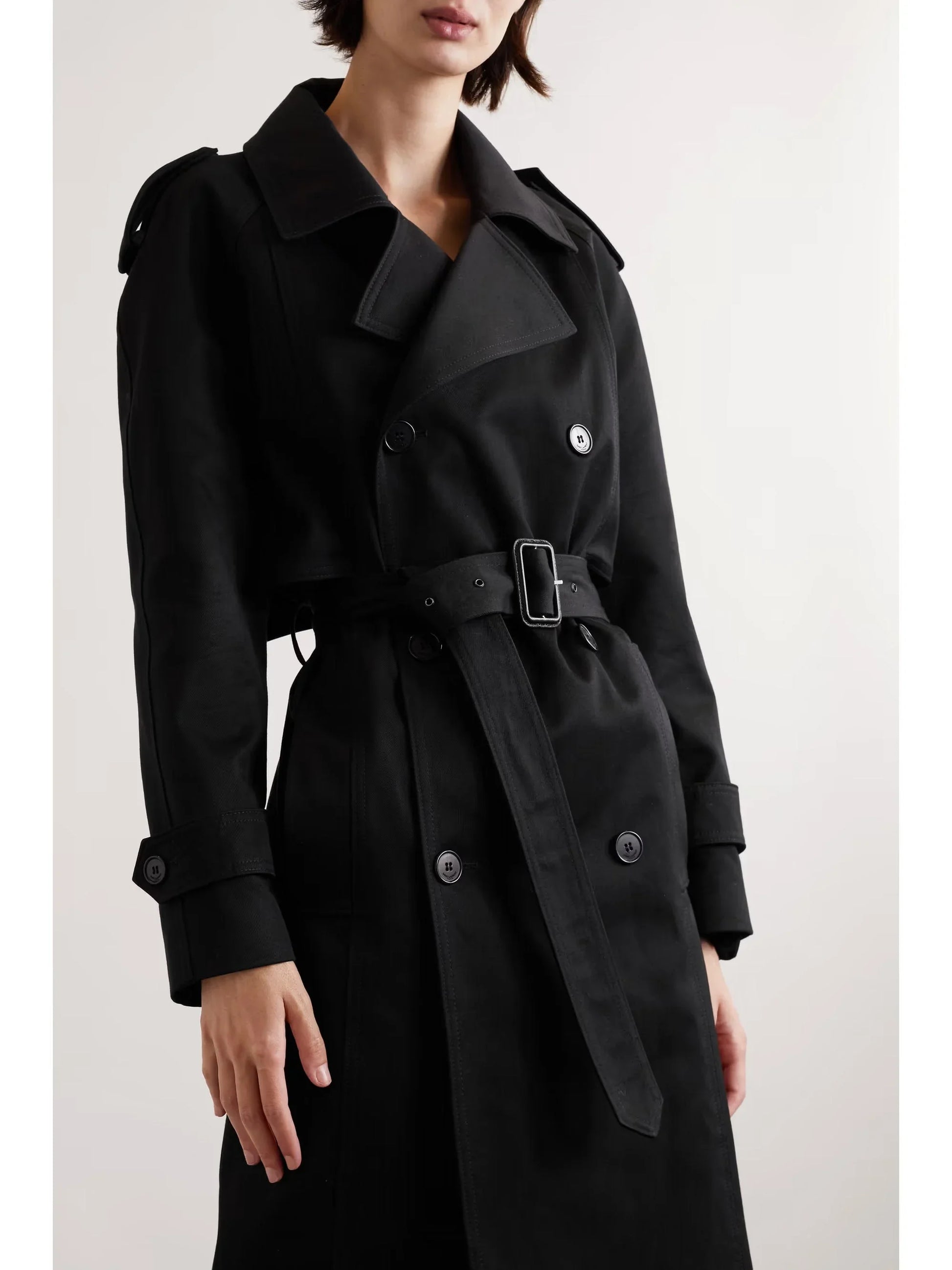 Belted Double-Breasted Long Twill Trench Coat - Coats