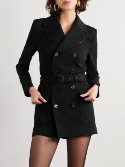 Belted Double-Breasted Wool-Blend Jersey Trench Coat - Coats