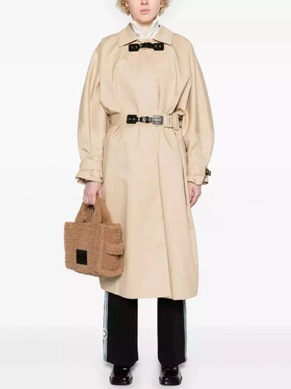 Belted Double-Buckled Long Trench Coat - Coats