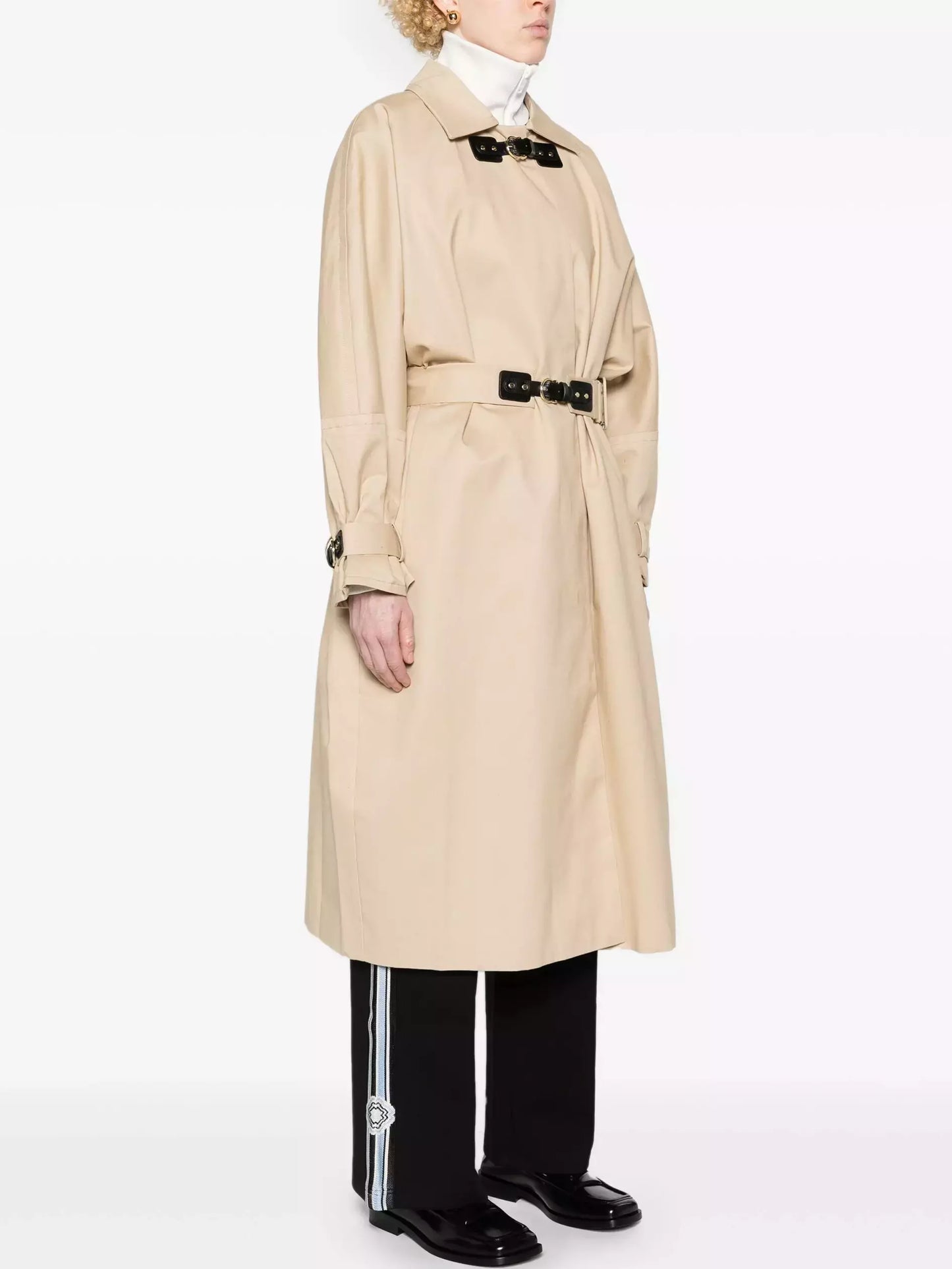 Belted Double-Buckled Long Trench Coat - Coats