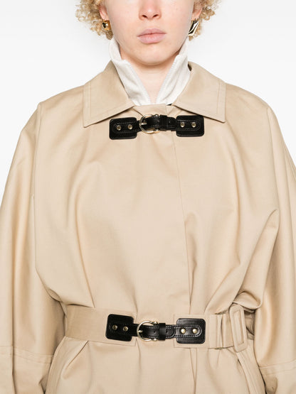 Belted Double-Buckled Long Trench Coat - Coats