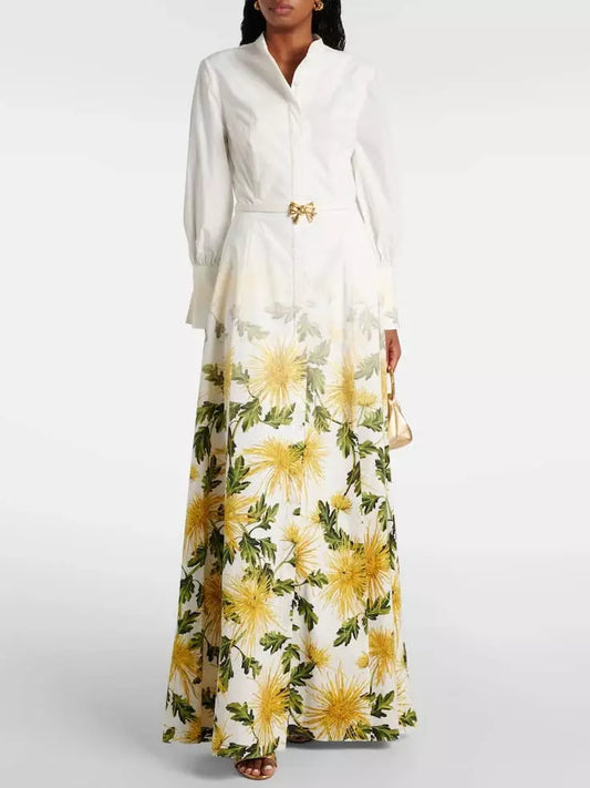 Belted Floral-Print Cotton-Blend Poplin Maxi Dress - Dresses