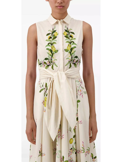 Belted Floral-Print Sleeveless Midi Dress - Dresses