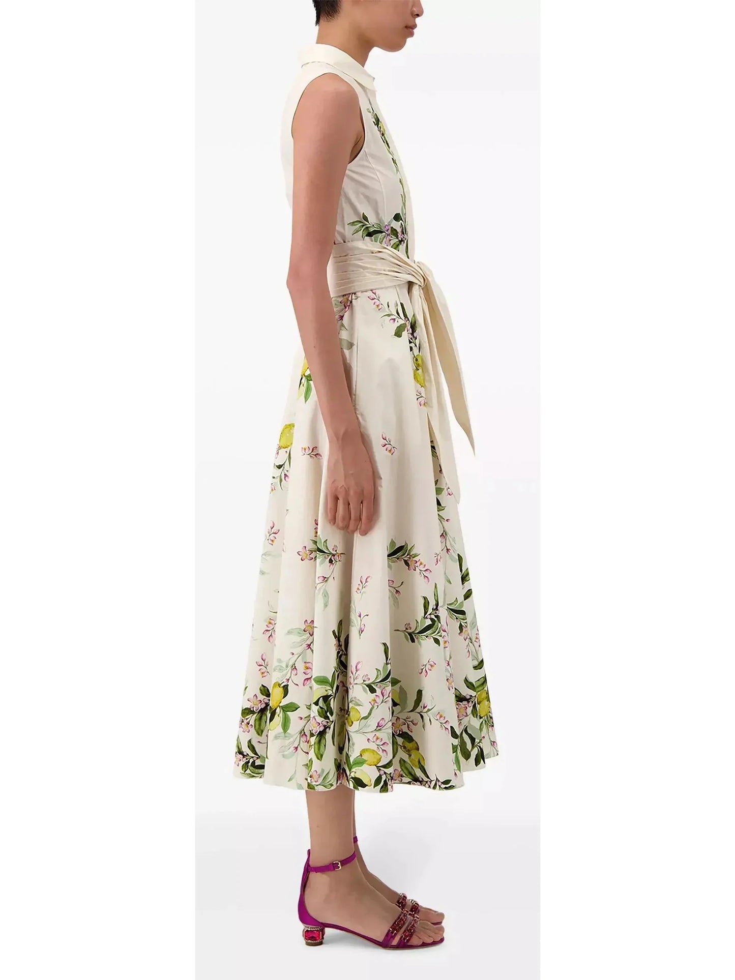 Belted Floral-Print Sleeveless Midi Dress - Dresses