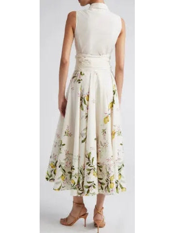 Belted Floral-Print Sleeveless Midi Dress - Dresses