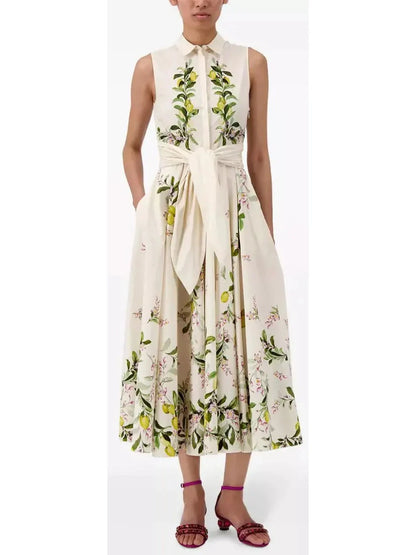 Belted Floral-Print Sleeveless Midi Dress - Dresses