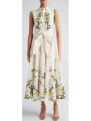 Belted Floral-Print Sleeveless Midi Dress - Dresses