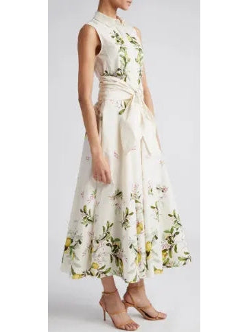 Belted Floral-Print Sleeveless Midi Dress - Dresses