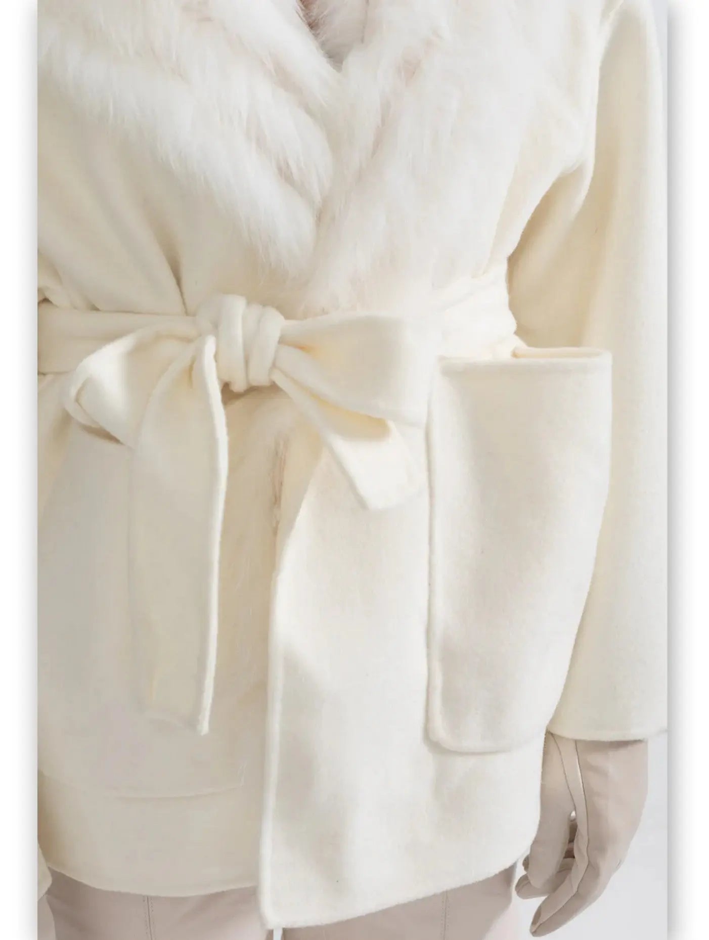 Belted Fur Lined Cashmere Jacket with Fur Lining - Jackets