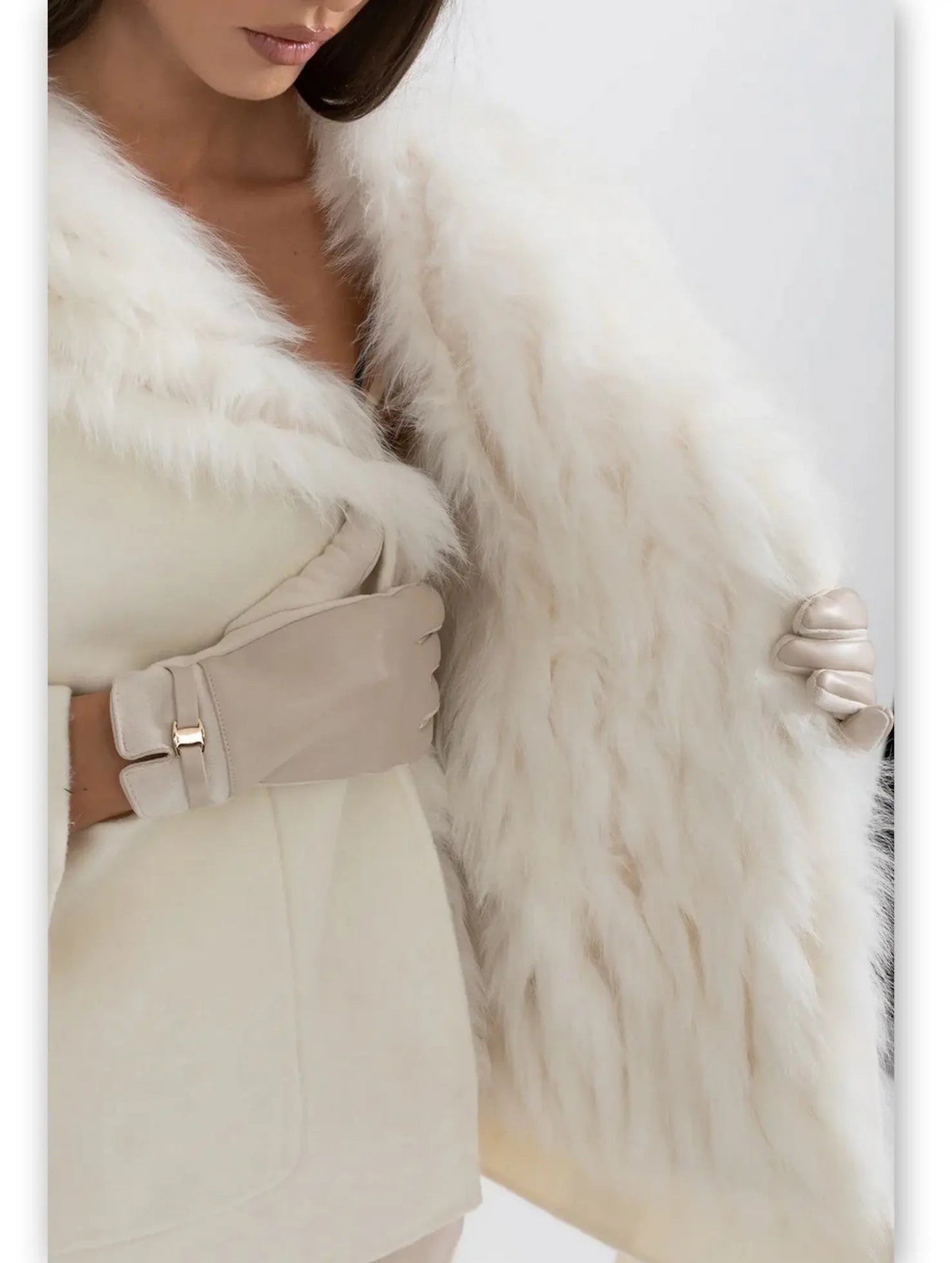 Belted Fur Lined Cashmere Jacket with Fur Lining - Jackets