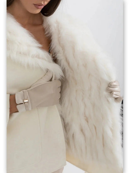 Belted Fur Lined Cashmere Jacket with Fur Lining - Jackets