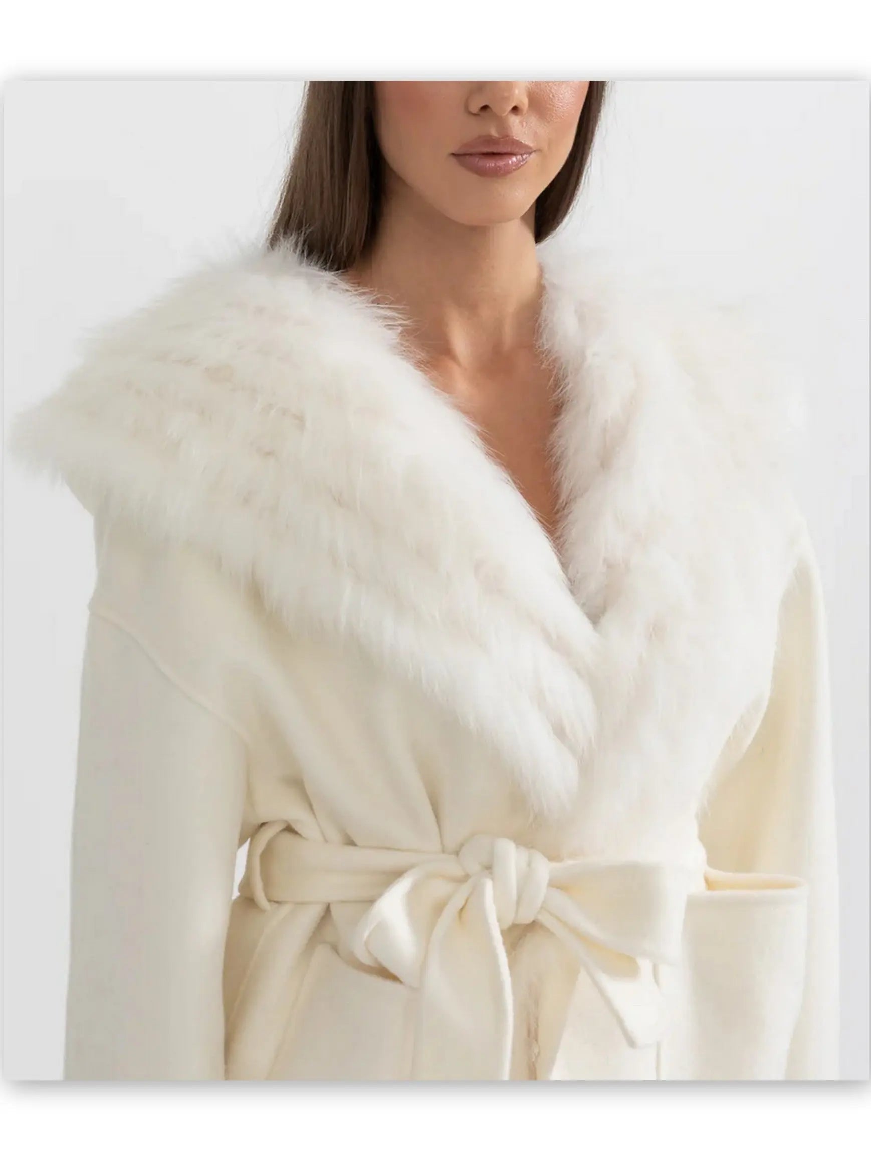 Belted Fur Lined Cashmere Jacket with Fur Lining - Jackets