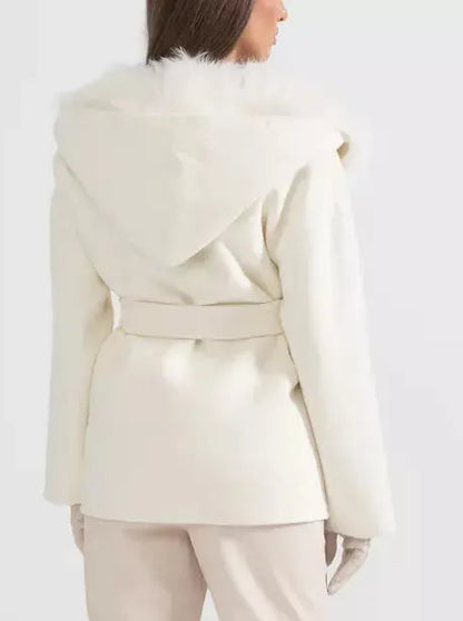 Belted Fur Lined Cashmere Jacket with Fur Lining - Jackets