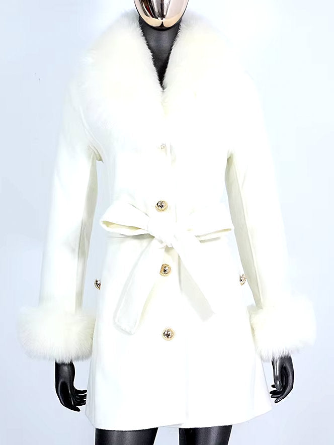 Belted Fur-Trim Wool and Cashmere Short Coat - Coats