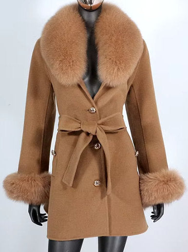 Belted Fur-Trim Wool and Cashmere Short Coat - Coats