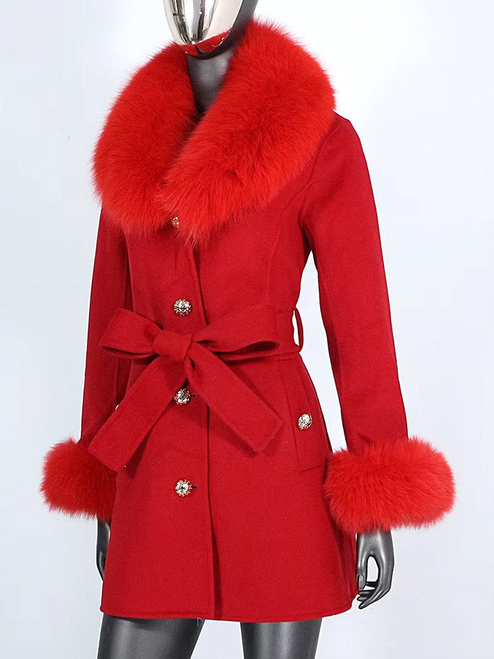 Belted Fur-Trim Wool and Cashmere Short Coat - Coats