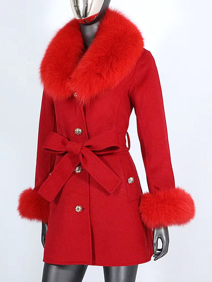 Belted Fur-Trim Wool and Cashmere Short Coat - Coats