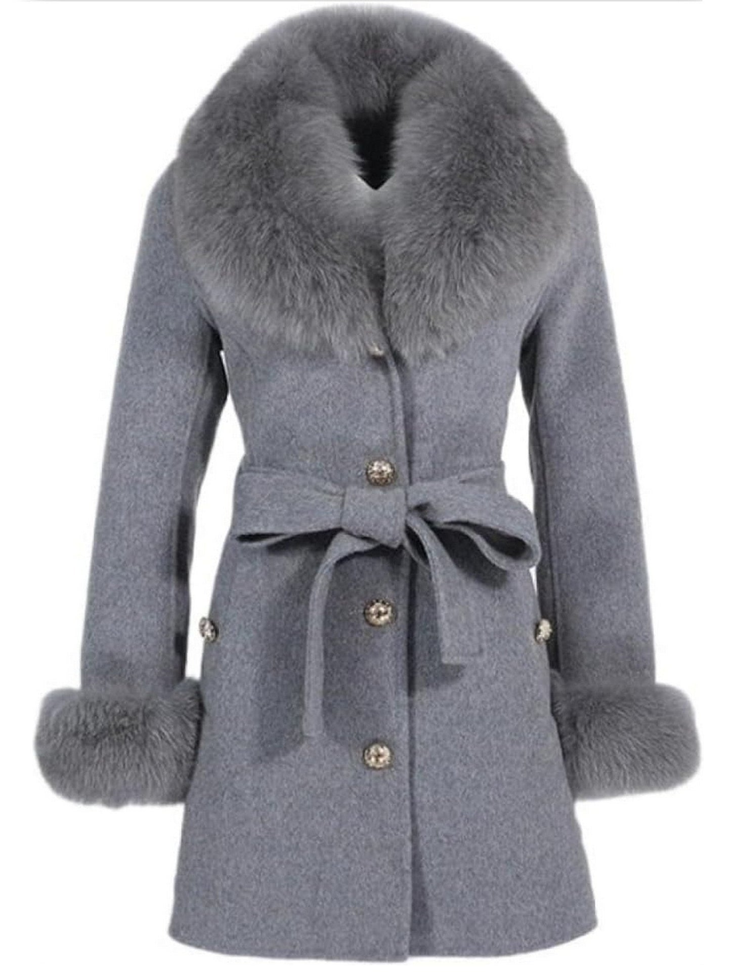 Belted Fur-Trim Wool and Cashmere Short Coat - Coats