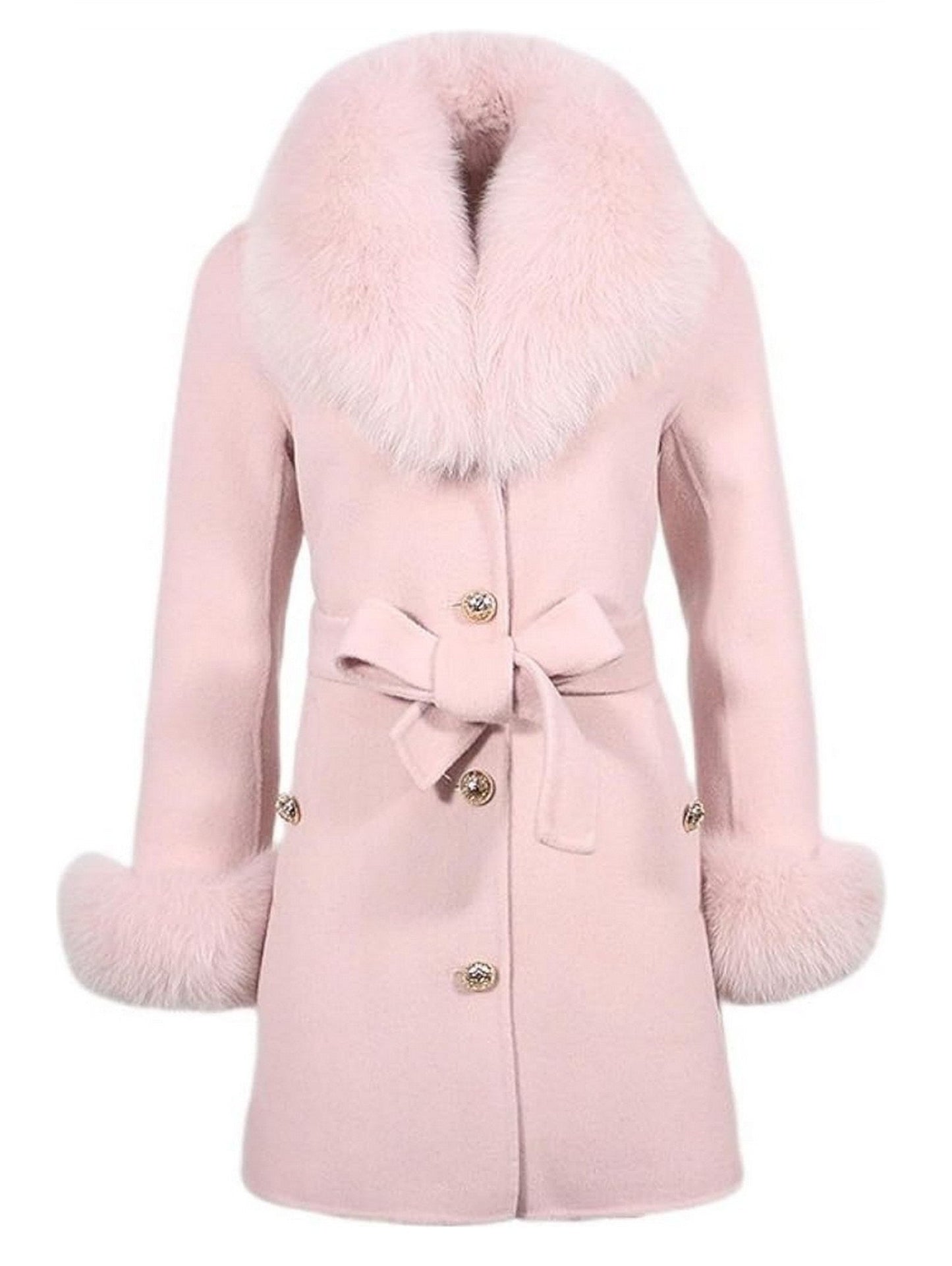 Belted Fur-Trim Wool and Cashmere Short Coat - Coats