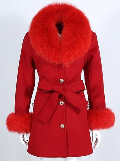 Belted Fur-Trim Wool and Cashmere Short Coat - Coats