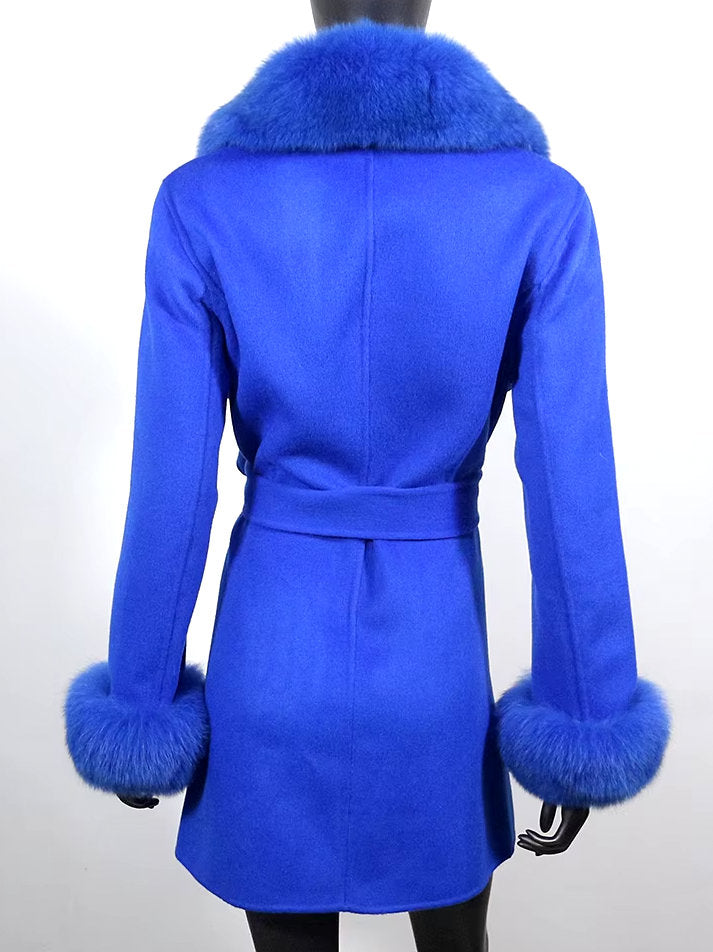 Belted Fur-Trim Wool and Cashmere Short Coat - Coats