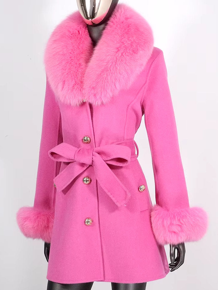 Belted Fur-Trim Wool and Cashmere Short Coat - Coats