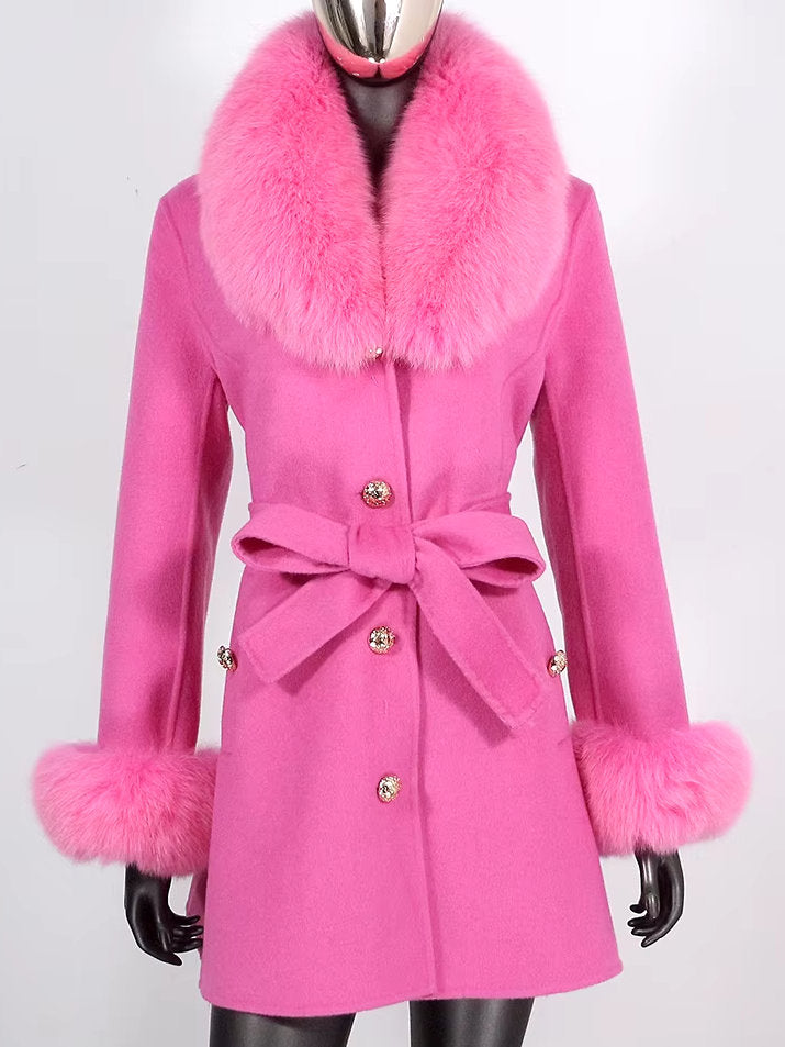 Belted Fur-Trim Wool and Cashmere Short Coat - Coats