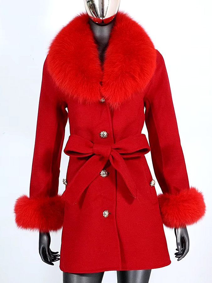 Belted Fur-Trim Wool and Cashmere Short Coat - Coats