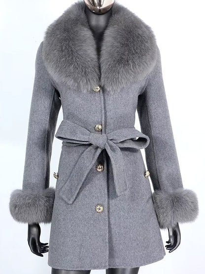 Belted Fur-Trim Wool and Cashmere Short Coat - Coats