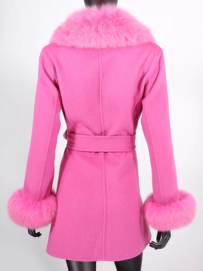 Belted Fur-Trim Wool and Cashmere Short Coat - Coats