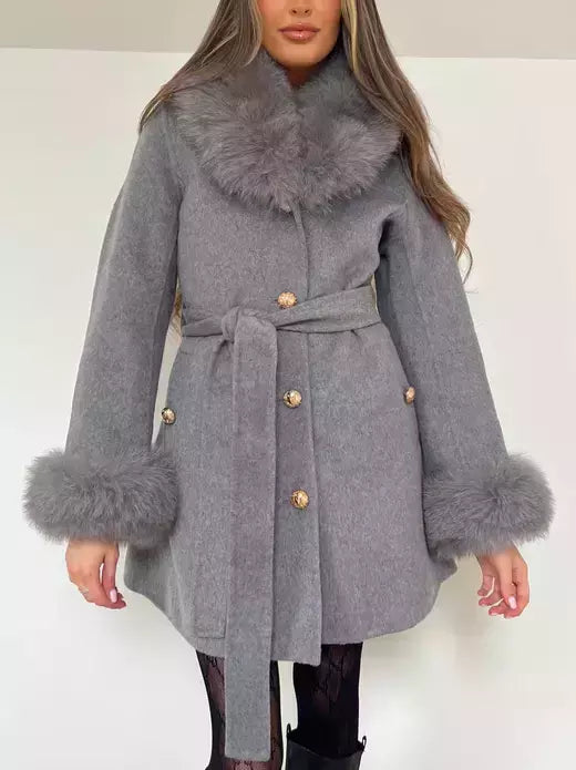 Belted Fur-Trim Wool and Cashmere Short Coat - Coats