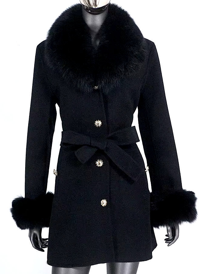 Belted Fur-Trim Wool and Cashmere Short Coat - Coats